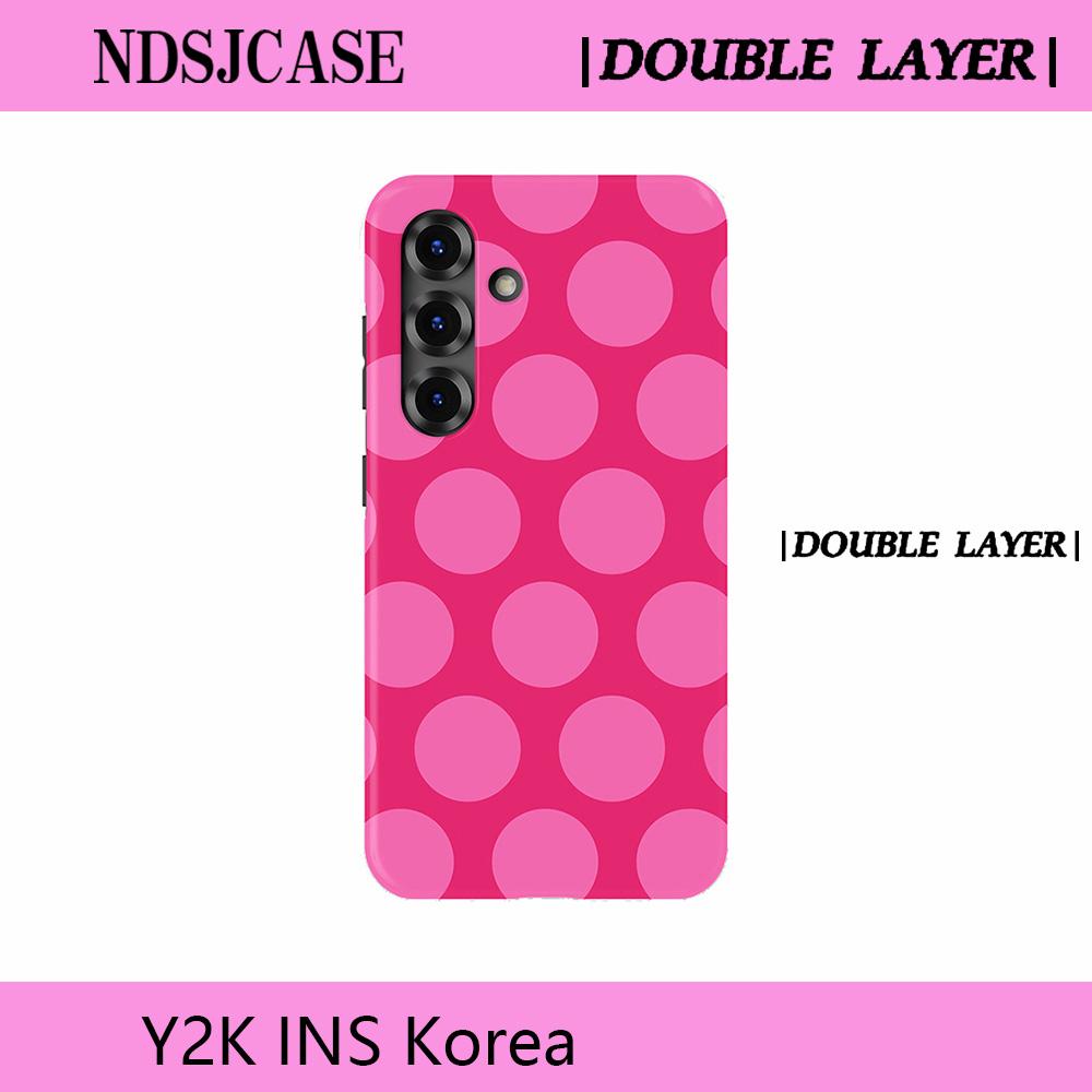 

Phone Case for Samsung Galaxy A56 S20 S23 S24 S25 S26 FE Plus Ultra Edge 4G 5G Double-layer Cover Luxury Clmj SWAG Pink Polka S23 Plus 5G