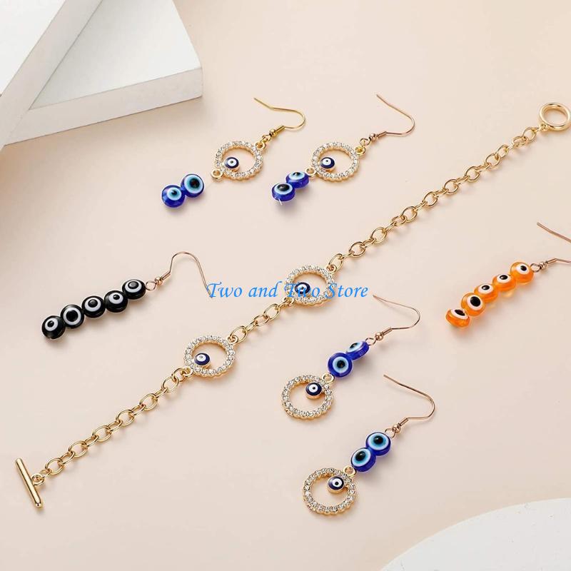 HX6F 450x/Set Eye Resin Beads 8mm Round for Evil Eye Beads Turkish Eye Beads Charms for DIY Sweater Chain Bracelet Jewelry CN