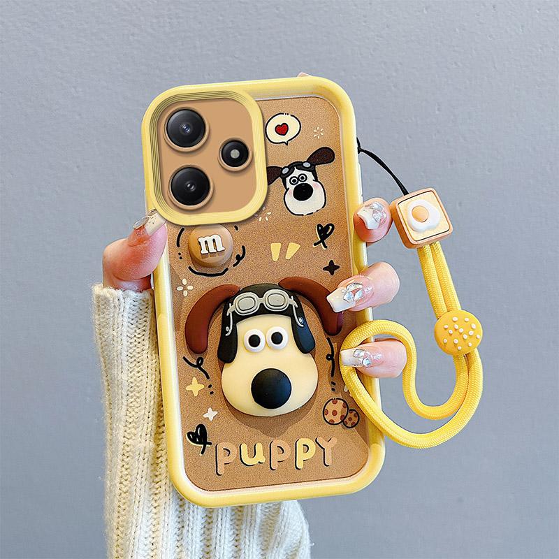 KEYSION Shockproof Case for Redmi 12 4G 5G with Lanyard Silicone Cute 3D Cartoon Doll Phone Cover for Xiaomi Redmi 12 5G