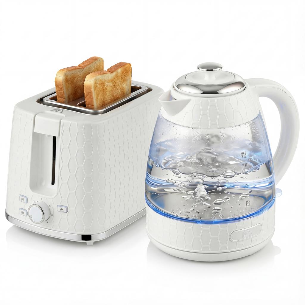Kettle and Toaster Set, 1.7L 3000W Rapid Kettle with Limescale Filter, 2 Slice Toaster with 7 Browning Controls, Cream