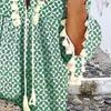 Beach Dress Geometric Print Tassel Women V Neck 3/4 Sleeve Dress for Vacation