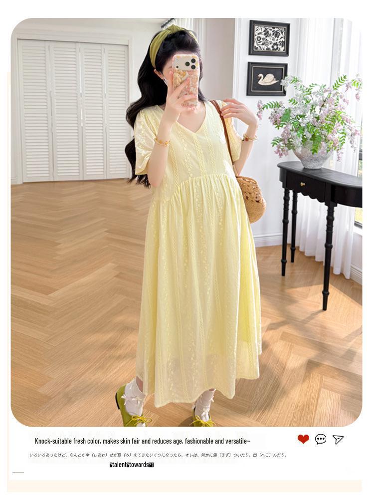 2026 Summer Gentle Style Embroidered Maternity Dress - Elegant, Slimming, and Age-Reducing