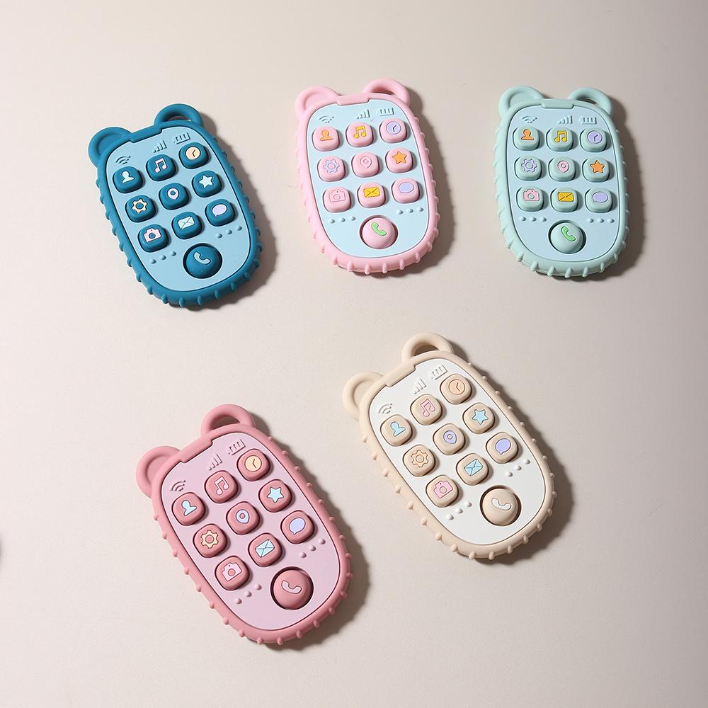 Baby Teether Mobile Phone Shape Silicone Teether Teething Toy Kids Sensory Educational Toy Baby Gift Set