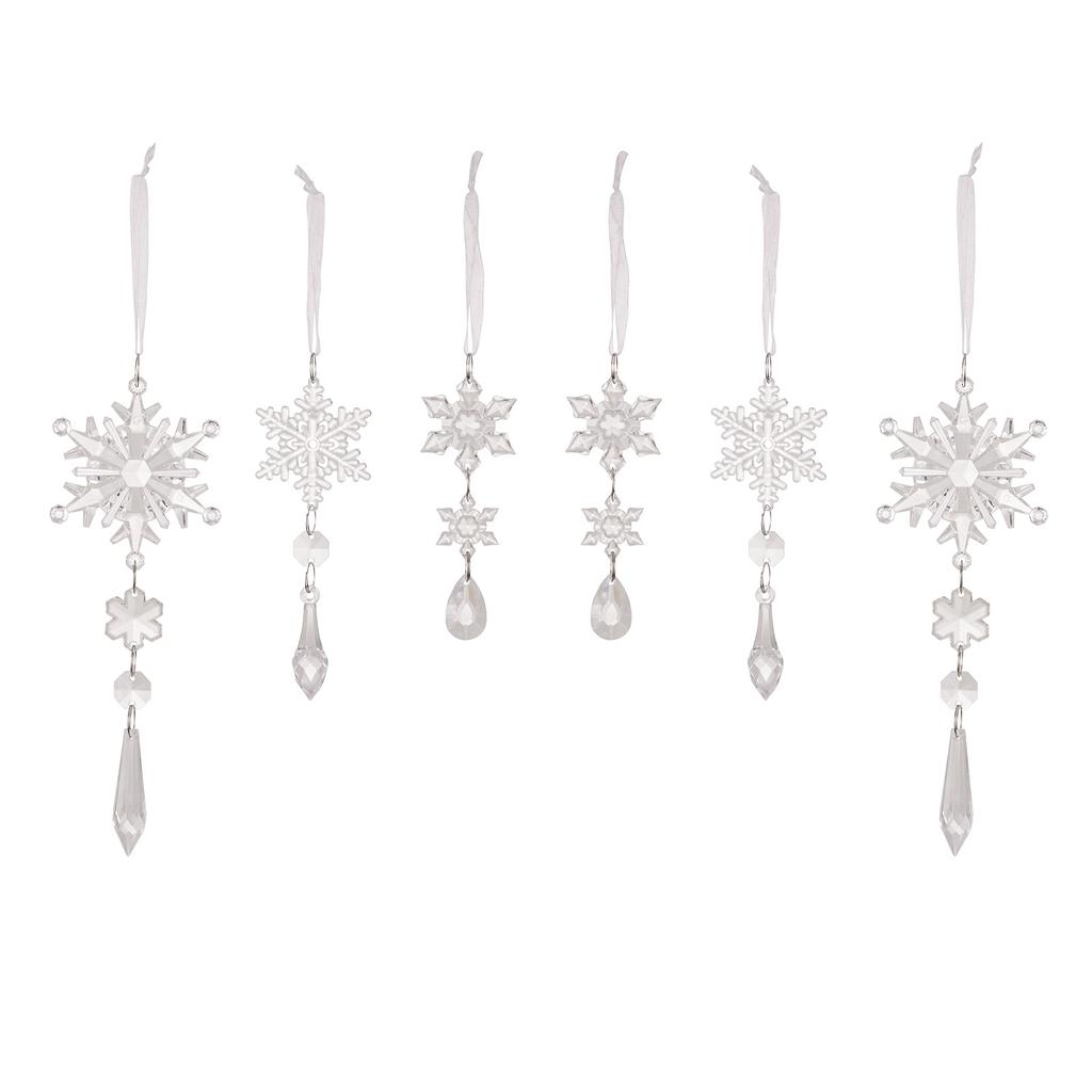 6Pcs Creative Acrylic Christmas Snowflake Pendant Christmas Tree Pendant Ice Bar Simulated Snowflakes Christmas Decorations