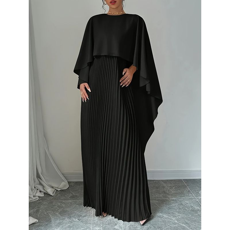 Magic Queen Solid Loose Batwing Sleeve Pleat Irregular Shawl Design Elegant Jumpsuit Long Dress Dresses