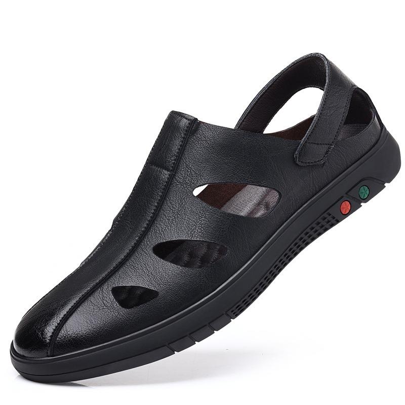 Men's sandals men's summer wear leather non-slip hollow hole shoes casual driving bag head leather sandals