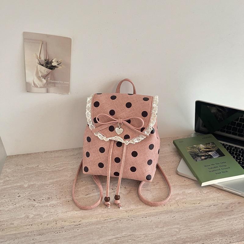 Schoolbag1011 summer new lace women's backpack sweet sister Korean polka dot casual retro foreign style small backpack