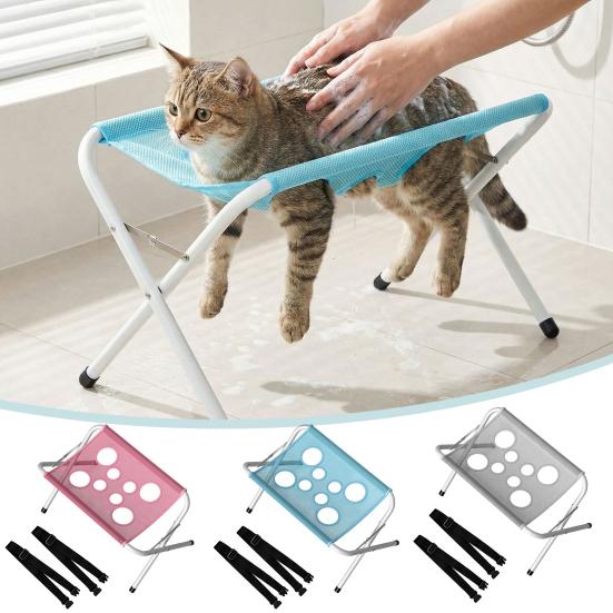 Pet Grooming Supplies for Dogs Hammock with Stand, Folding Cat Table, Mesh Elevated Platform Washing Station Cats Nail Trimming