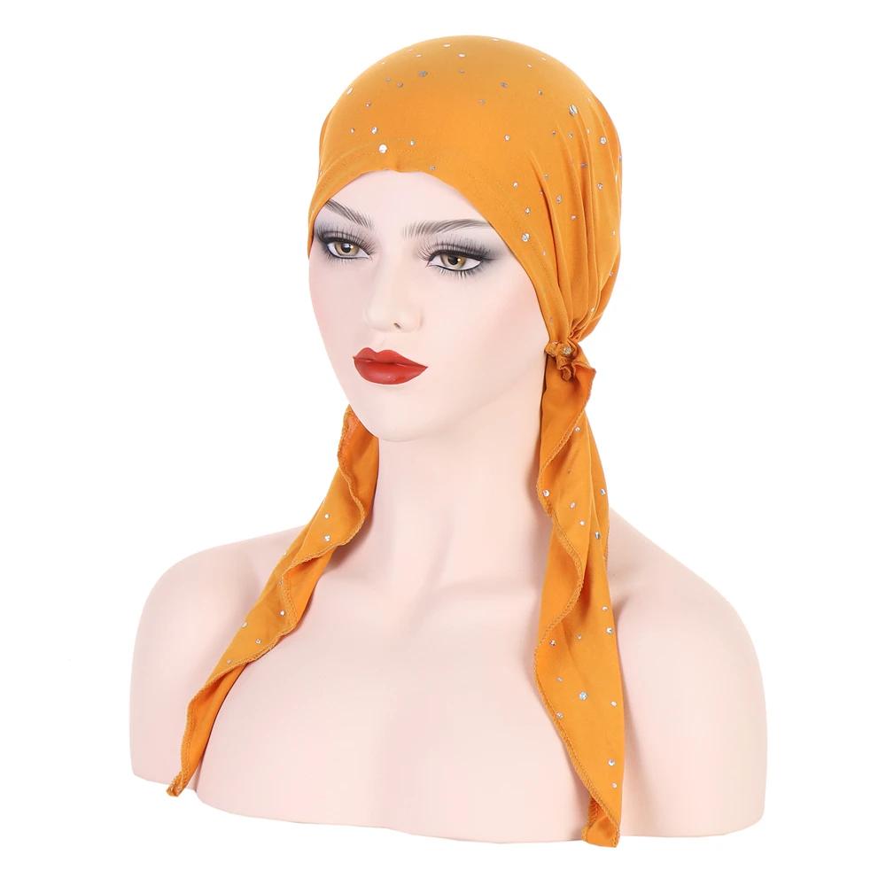 New Muslim Inner Hijab Turban Women Pre-Tied Cap Long Tail Headscarf Wrap Beanies Bonnet Head Scarf Stretch Headwear Ninja Hat