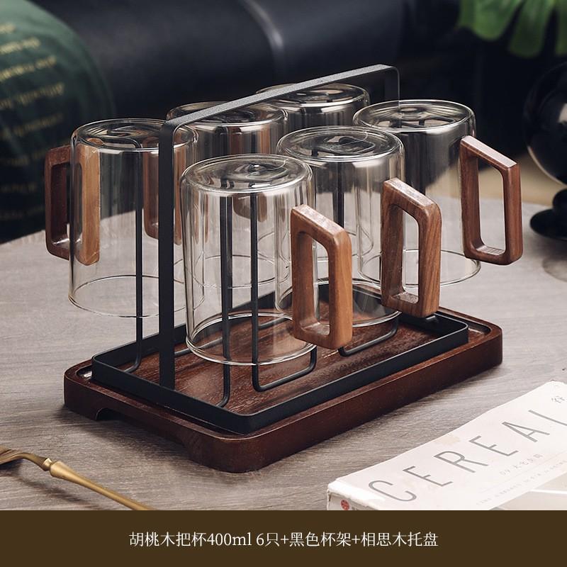 Heat-Resistant Glass Tea Cup Set With Wooden Handle Home Living Room Serving Guest Drinking