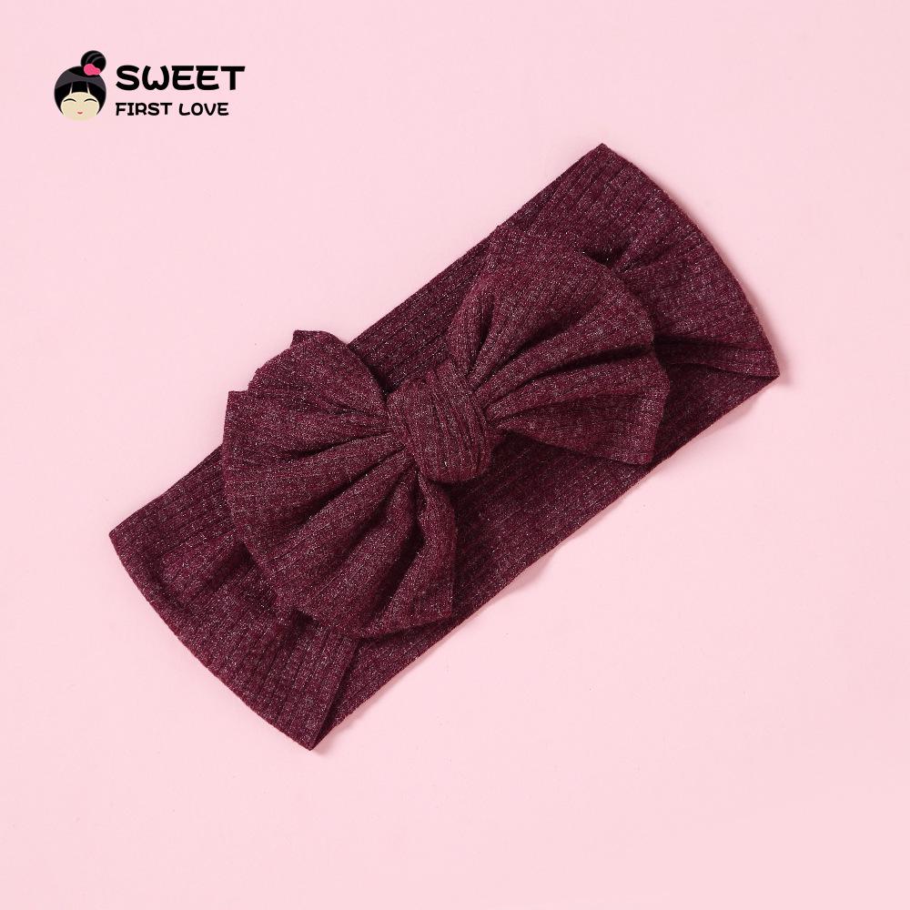 Niansheng Handmade Ribbed Bow Headband for Babies - Solid Color