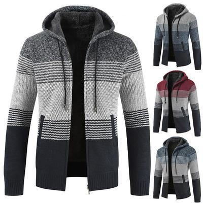 Mens Winter Cardigan Striped Zipper Hoodie Outwear Tops Sweater Blouse Coats