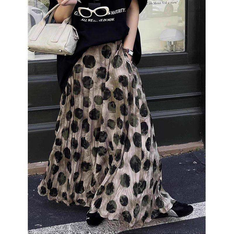 Trendiger Vintage Polka Dot Print Maxirock Damen Hohe Taille Langer Rock Design Frühling Sommer Kleidung Locker Harajuku Y2k Röcke