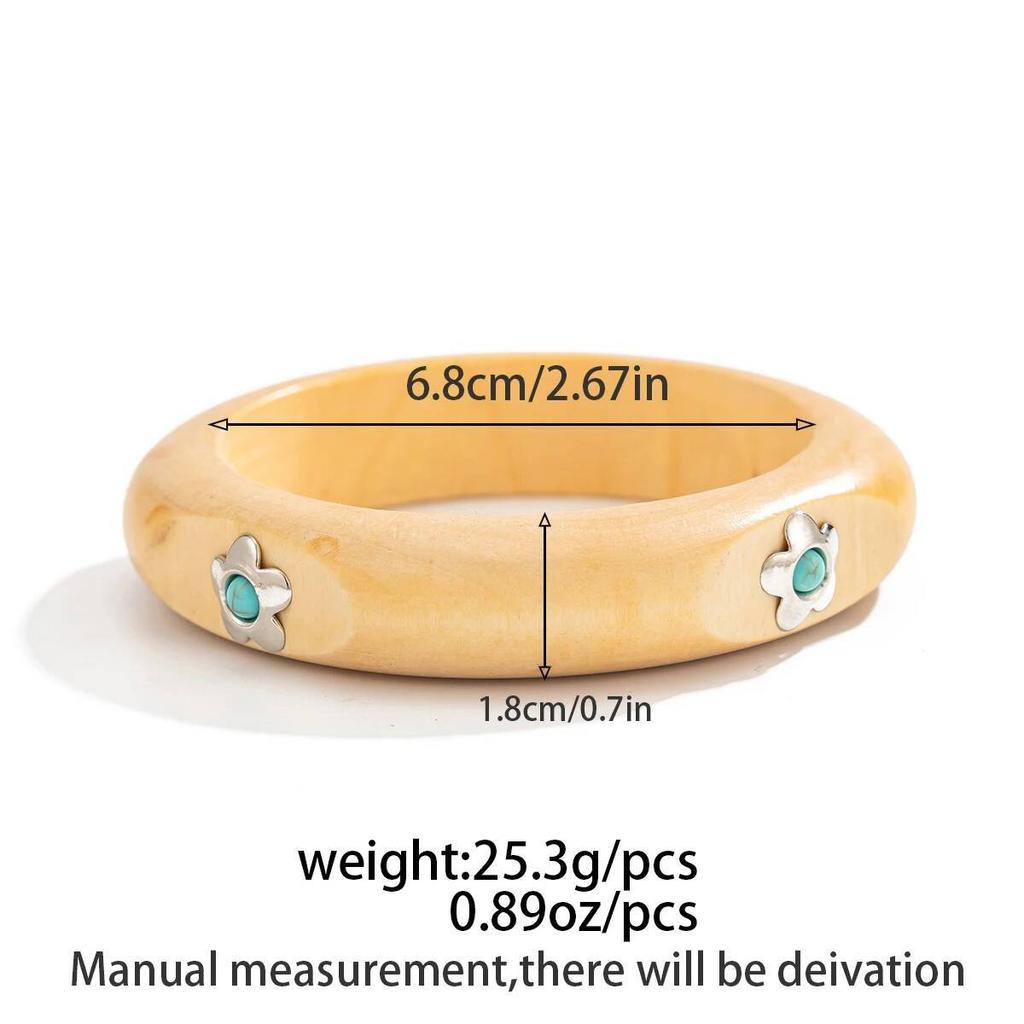 Salircon 3 Styles Vintage Creative Wooden Chunky Bangles Bracelet Women Ethnic Style Inlaid Flower Stone Hand Accessory Jewelry