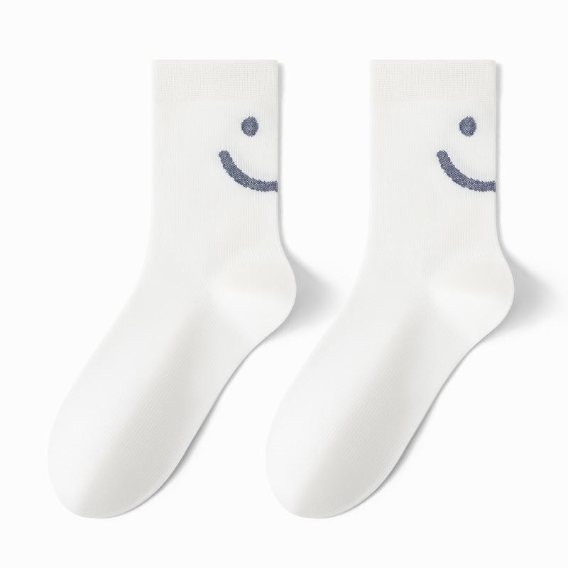 

Женские летние спортивные носки-трубы с улыбающимся лицом, влагопоглощающие, дышащие, не скатывающиеся 1 pair белый