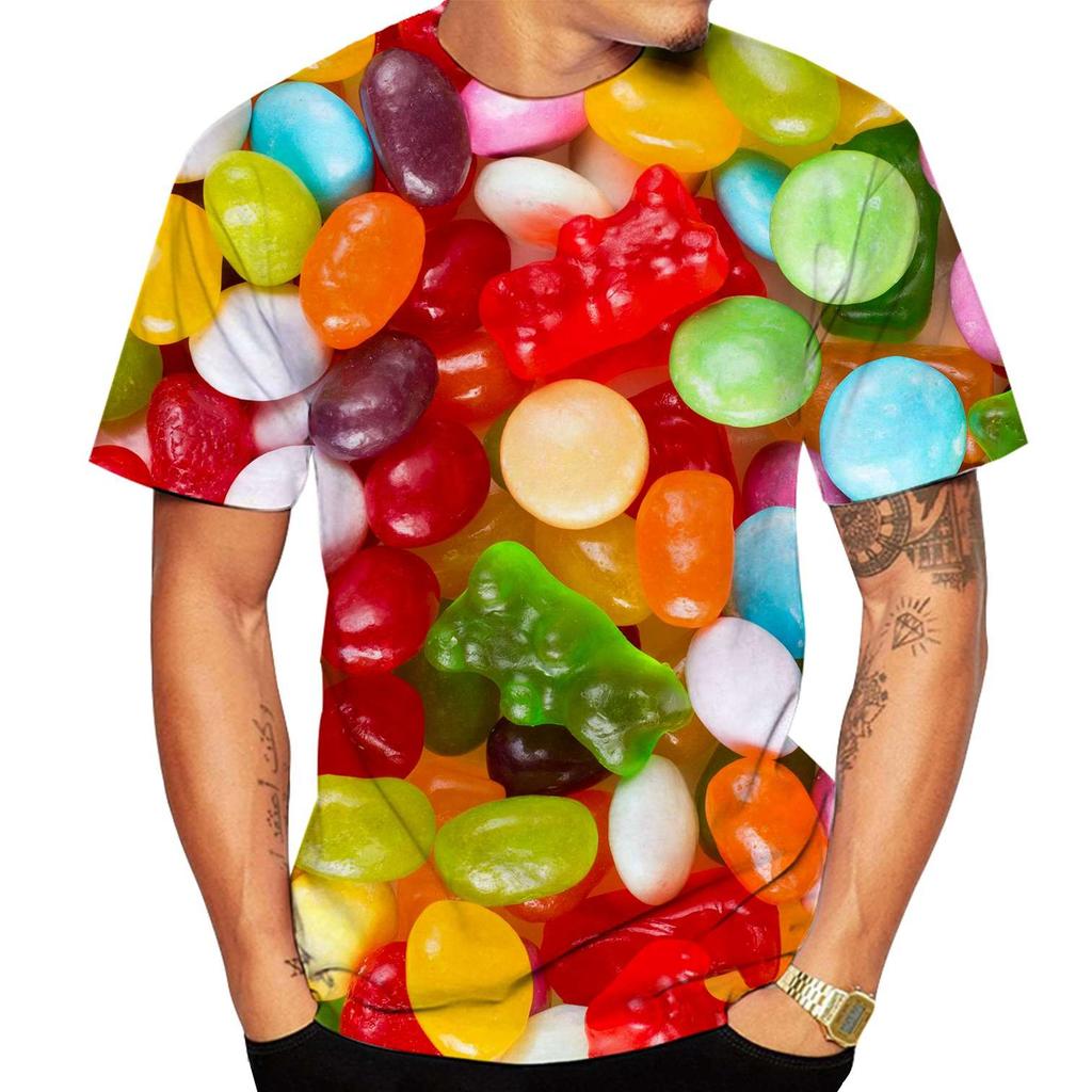 Fashion Candy Pattern Casual 3D Print Round neck Short Sleeve Men's T-shirts