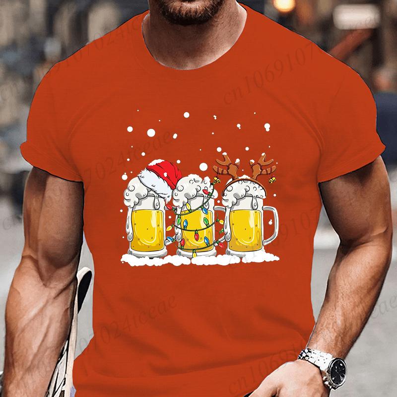 Tshirt Beer Christmas with Santa Reinbeer Xmas Lights Humor T Shirt Camiseta Christmas Party T Shirts Tops Streetwear T-shirts
