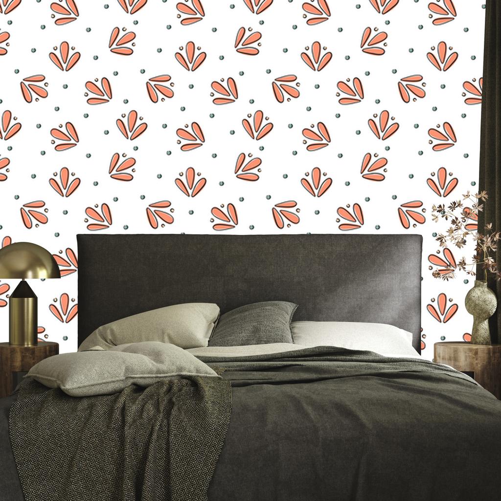 Wallpaper Small Flowers White and Orange for Living Room and Bedroom 50x1000