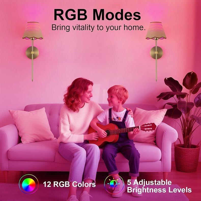 Rechargeable RGB Battery-Powered Wall Lamp - Creative American Style for Living Room or Bedside, Includes Remote Control