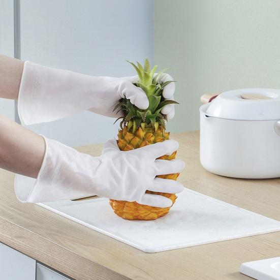 1 Pair Household Cleaning Gloves Waterproof Anti-Slip Protective Gloves with Extended Cuffs Dishes Cleaning Kitchen Gloves