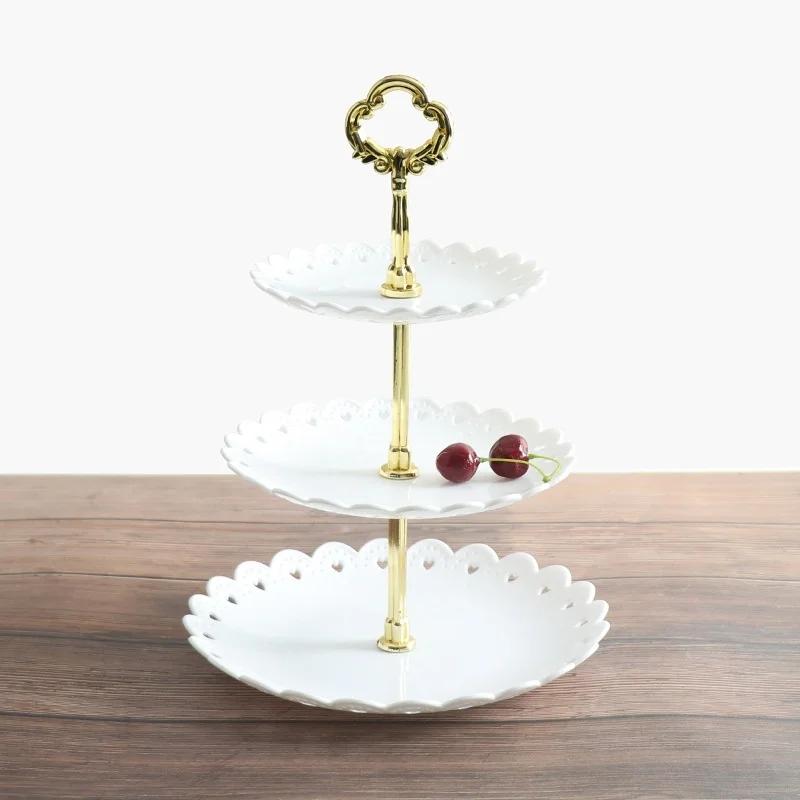 3-Layer Snack Rack Dessert Plate Dried Fruit Dish Petal Plastic Fruit Plate Multi-layer Fruit Plate Dessert Cake Stand