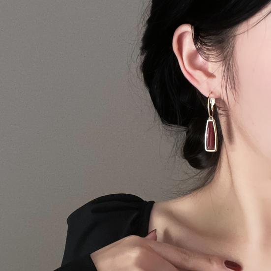 1 Pair Drop Earrings Geometric Ear Clip Electroplating High Gloss Polished Decorate Charming Daily Jewelry Dangle Earrings Women Jewelry