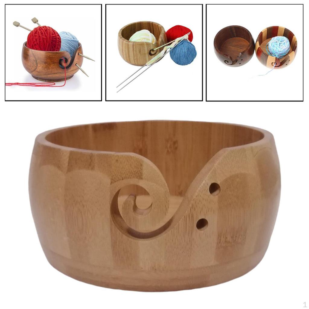 5.9 '' Crochet Yarn Bowl for Crochet, Knitting Holder, Wood Bowl, Basket