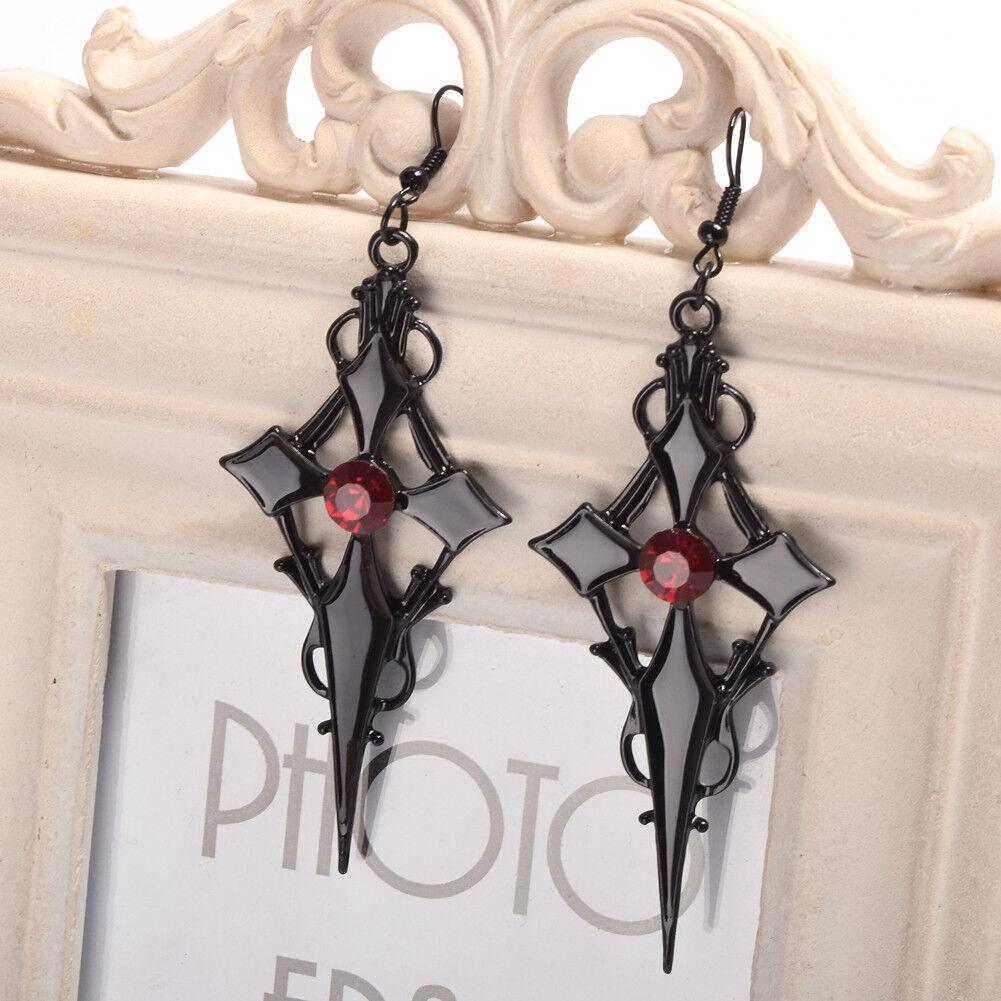 New Creative Dark Retro Style Black Cross Pendant Earrings Exaggerated Earrings