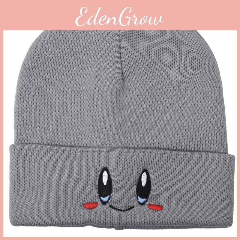 Lightweight Knitted Hat With Big Eyed Smiling Face Embroidery Design For Teens
