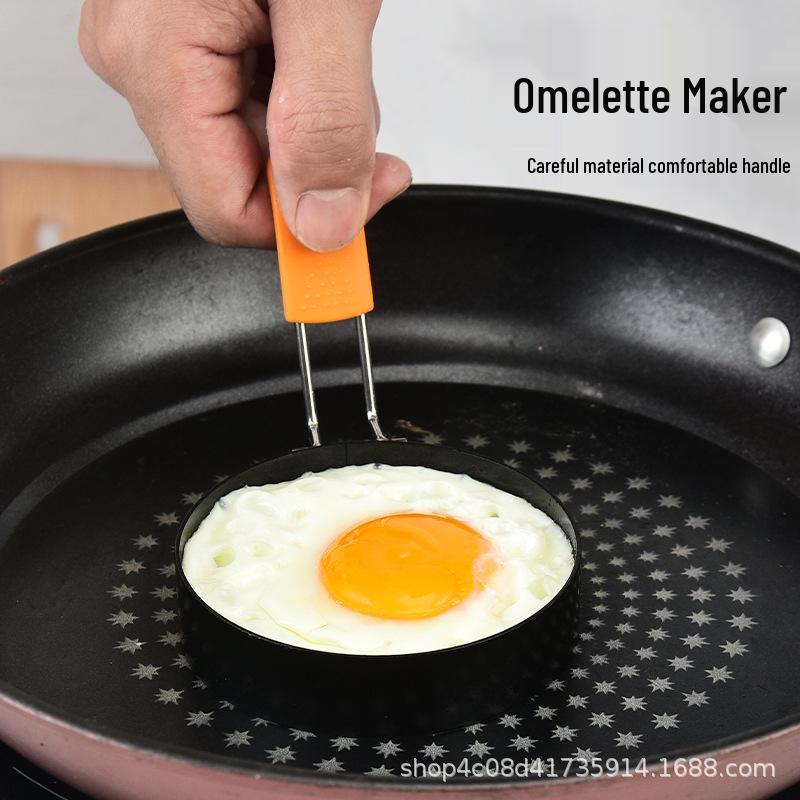 Silicone Handle Non-Stick Egg Frying Pan & Stainless Steel Pancake Mold