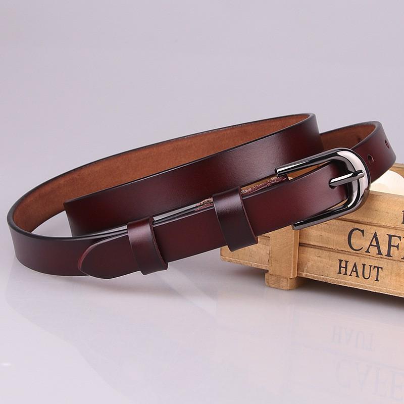 Womens Genuine Leather Belt Thin Style Pin Buckle Waistband Casual Office Fashion Outfit
