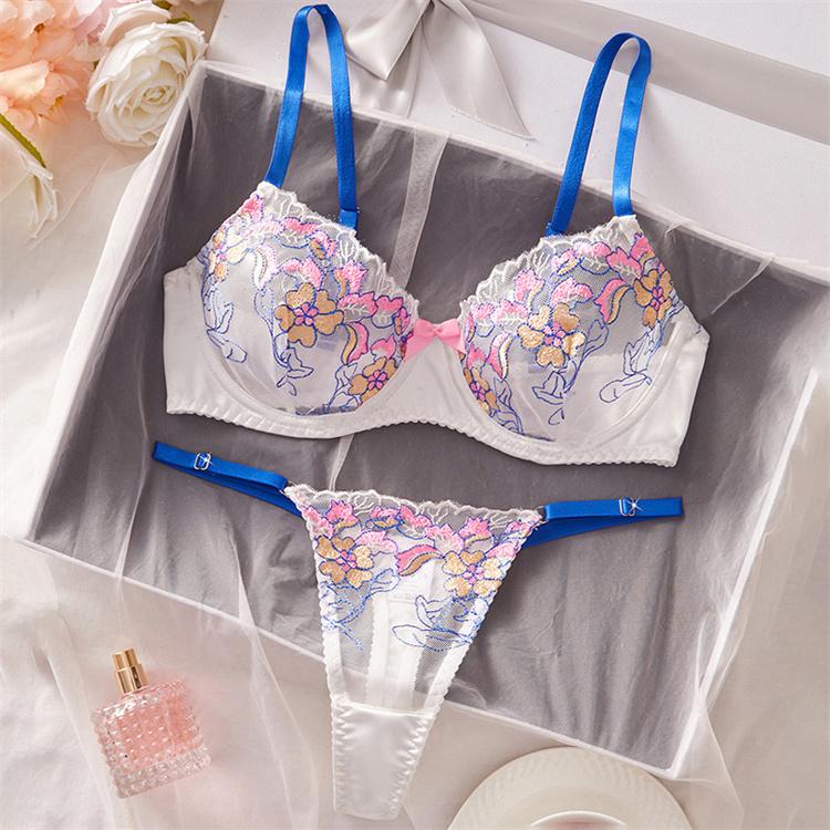 Damenwäsche Süßes Floral Besticktes Wäscheset Bügel Push-Up BH Slips Sets Elegante Netzunterwäsche Weich Intim