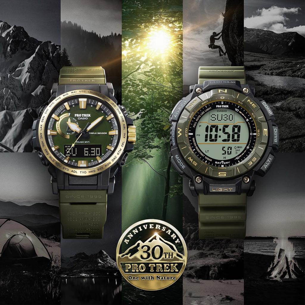 Casio Pro Trek Model k 30. výročí Solární hodinky Zelené x Zlaté Rádiem řízené PRW-61ANS-3JR Pánské