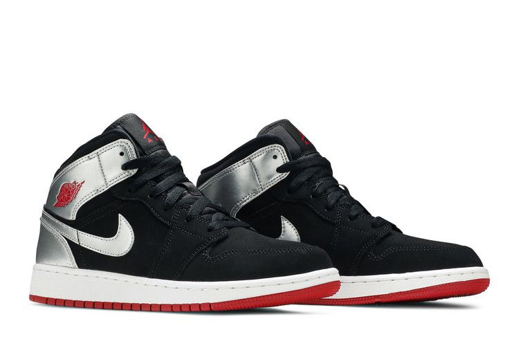Kids' Sneakers Jordan 1 Mid Black Red Silver (GS) Black/Gym Red-Metallic Silver-White