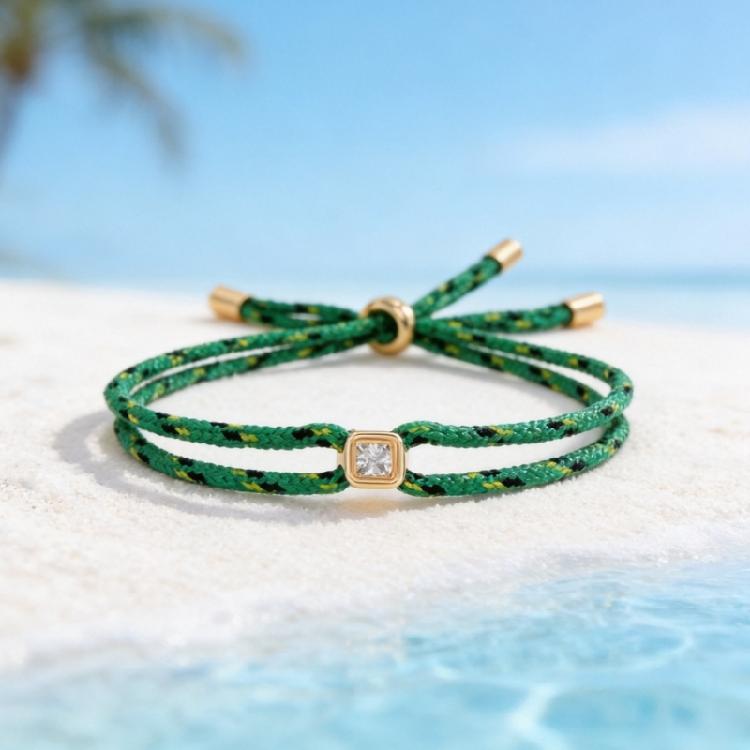 Kordelarmband mit verstellbarem Schiebeknoten und quadratischem Akzent, geflochtenes Armband für lässiges Styling und als Geschenk