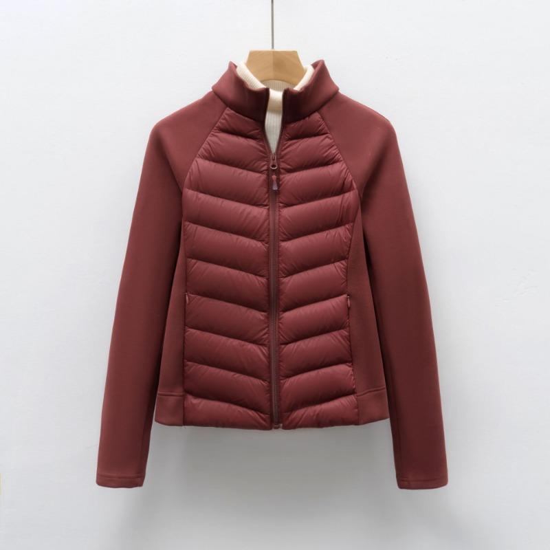 

Пуховик новый национальный стандарт 90 пух легкий и тонкий воротник-стойка женский йога сращивание однотонный тонкий и универсальный спортивный стиль 3XL бордовый