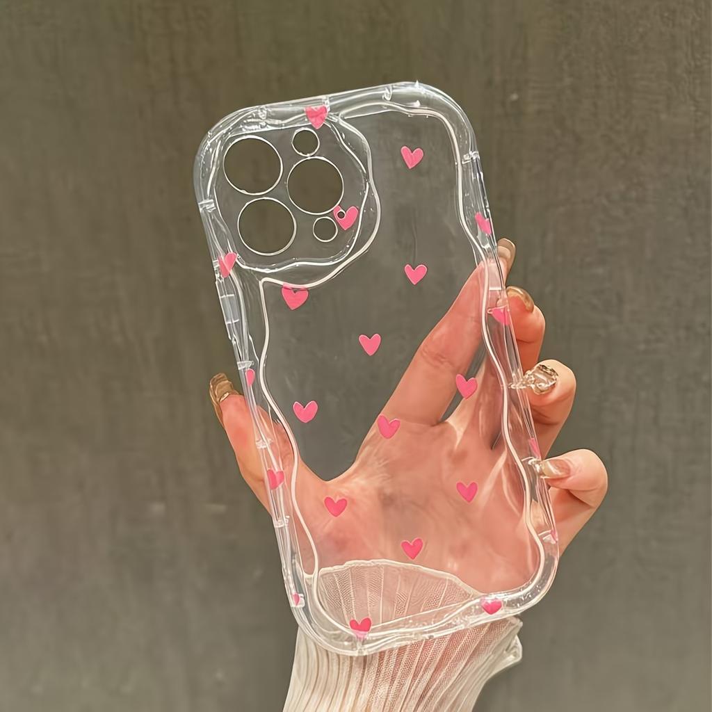 Colorful Love Heart Pattern Clear Silicone Phone Case For IPhone 17 17E 16 16E 15 Pro Max 14 11 13 12 Plus Soft Wavy Edge Cover