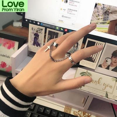Chain Cross Combination Ring Aesthatic For Women Punk Hip Hop Rings For Men Aesthatic Grunge Vintage Men Ring Korean Jewelry