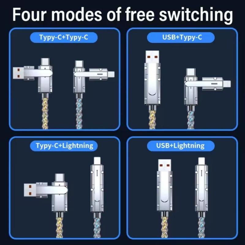 100W 4 In 1 Type C Cable Fast Charging Phone Charger Data Cord For iPhone Samsung Huawei USB C To USB C Quick Charge Wire