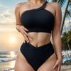 2026 New Style Solid Ribbed One Shoulder High Waist Sexy Bikini Swimsuit Stylish Comfortable For Summer Beach Holiday