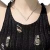 American Hot Girls Sexy Hollow Ripped U-Neck Sleeveless Solid Color Slim Knitted Vest