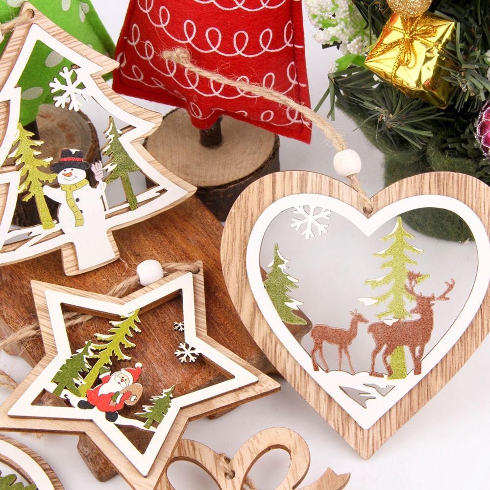 New Gift DIY Craft Christmas Tree Pendant Xmas Ornament Wood Hanging Snowman Snowflake Elk
