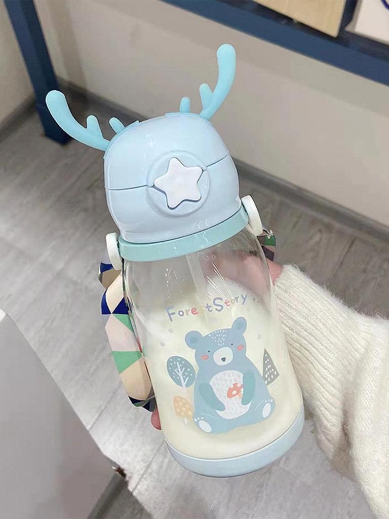 1 stück 600 ml Geweih Wasser Schnabeltasse Tragbare Kind Kreative Cartoon Mit Stroh Dicht Wasserflasche Outdoor Schule Kind Drinkware