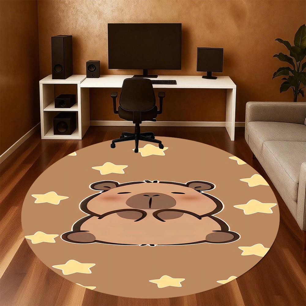 1PC Capybara Stars Cute Round Chair mat Area Rug - Non-Slip, Floor Mat for Office, Bedroom, home decor Christmas Gift c0528118