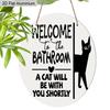 2D Flat Aluminium Bathroom Welcome Sign with Black Cat Pattern - Funny Decorative Sign & Plaque - Ideal for Bathroom Wall Decoration - Home Hanging