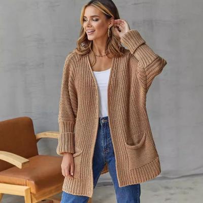 Plus Size Casual Knit Cardigan with Pockets - 2026 Loose Mid-Length Women’s Sweater