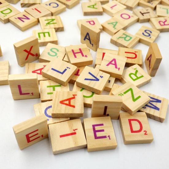 Fantastic Wooden Letter Alphabet Scrabble Number English Words Kids Educational Toy 100Pcs
