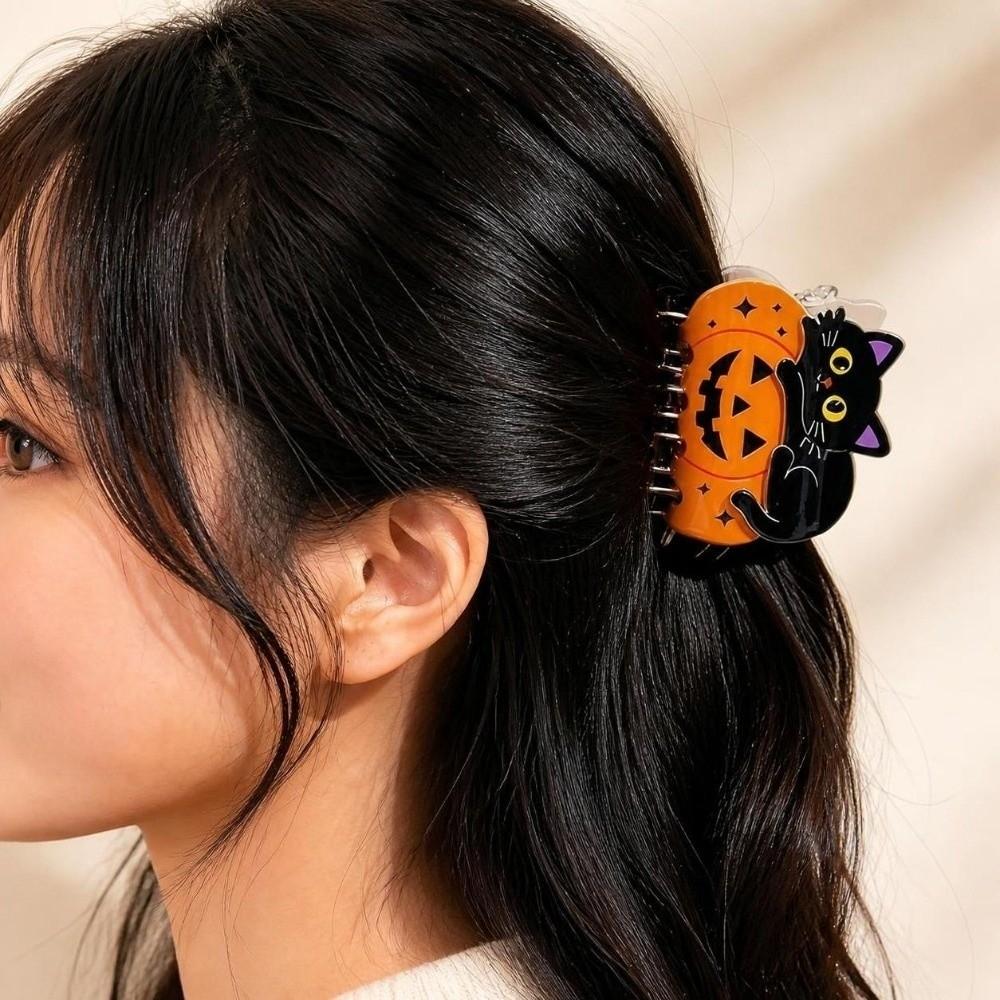 Cute Animal Pumpkin Shark Clip Strong Hold Black Cat Hair Claw Halloween Hair Claw  Daily Styling