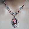 Victorian Rose Necklace with Dark Red Gemstone - Steampunk Gothic Witch Christmas Jewelry
