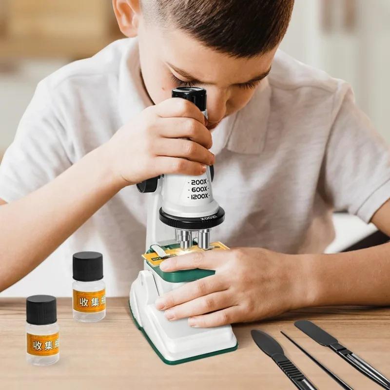 Kit Microscop pentru Copii 200x 600x 1200x Jucărie STEM Știință Biologică Lupă de Mână Microscop de Buzunar Educațional Școlar cu Lumină LED